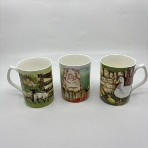 Ann Blockley Pig Sheep Duck Farmyard Mug Cup Fenton China Company Lot of 3